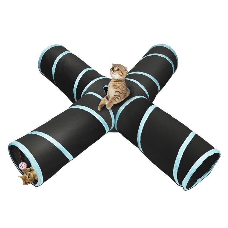 Cat Tunnel Pet Toy Tunnel 4 Way Collapsible Cat Tube Crinkle Pop Up Tunnel Set Pet Toys - Image 1